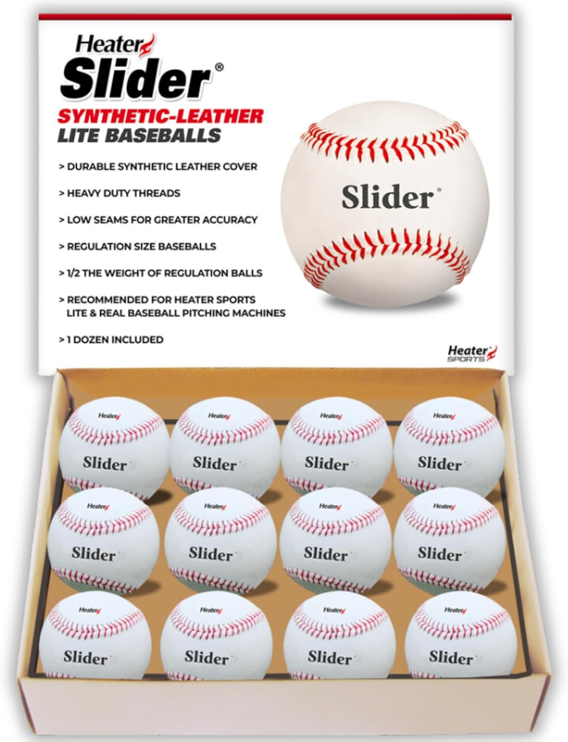 Heater Sports Slider Lite Leather Baseballs - Accurate & Durable | Ideal for All Ages
