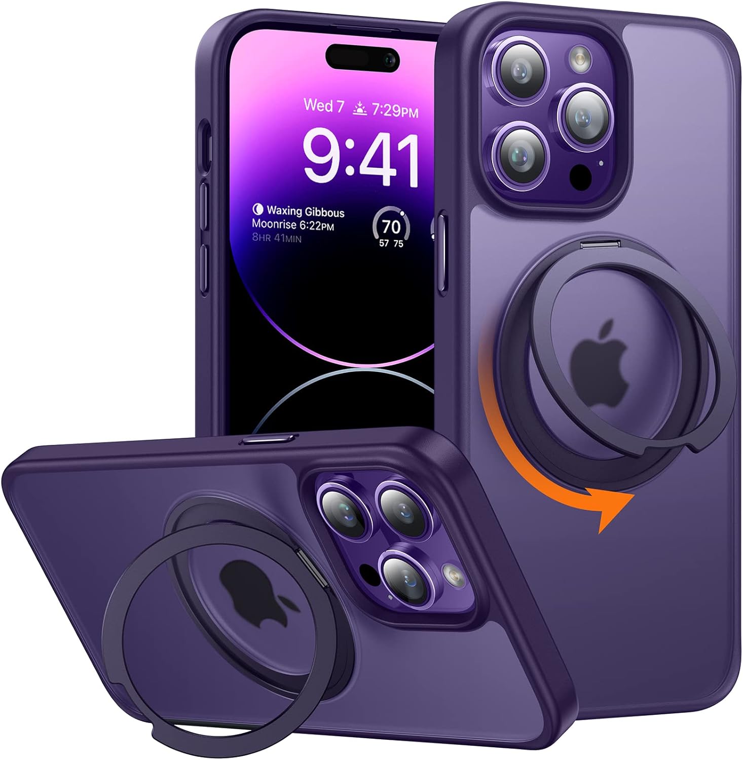 TORRAS 360 Rotatable Ring Case for iPhone 14 Pro Max - Matte Purple
