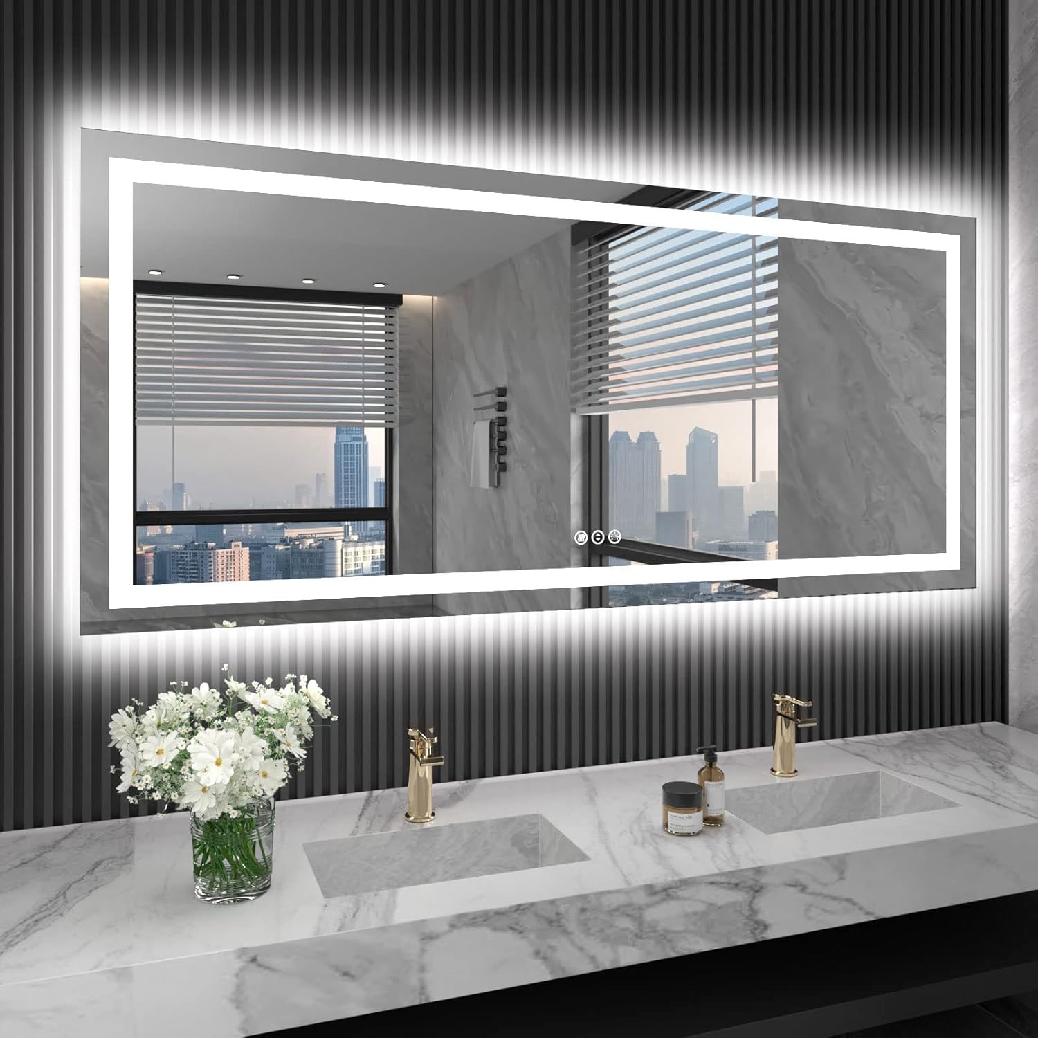 LOAAO 72X32 LED Bathroom Mirror with Lights and Anti-Fog Feature