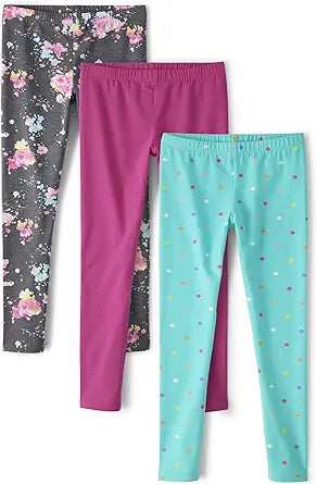 The Children's Place Girls' Printed Leggings 3-Pack for Comfort