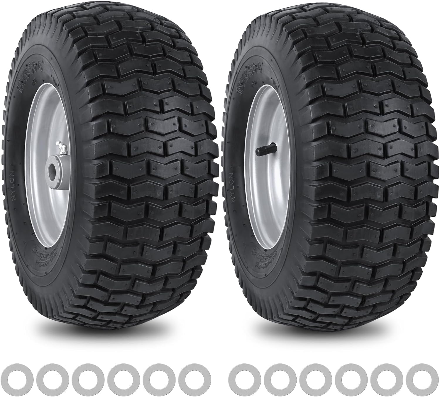 15x6.00-6nhs Lawn Mower Front Tire 4 Ply Tubeless 2 Pack
