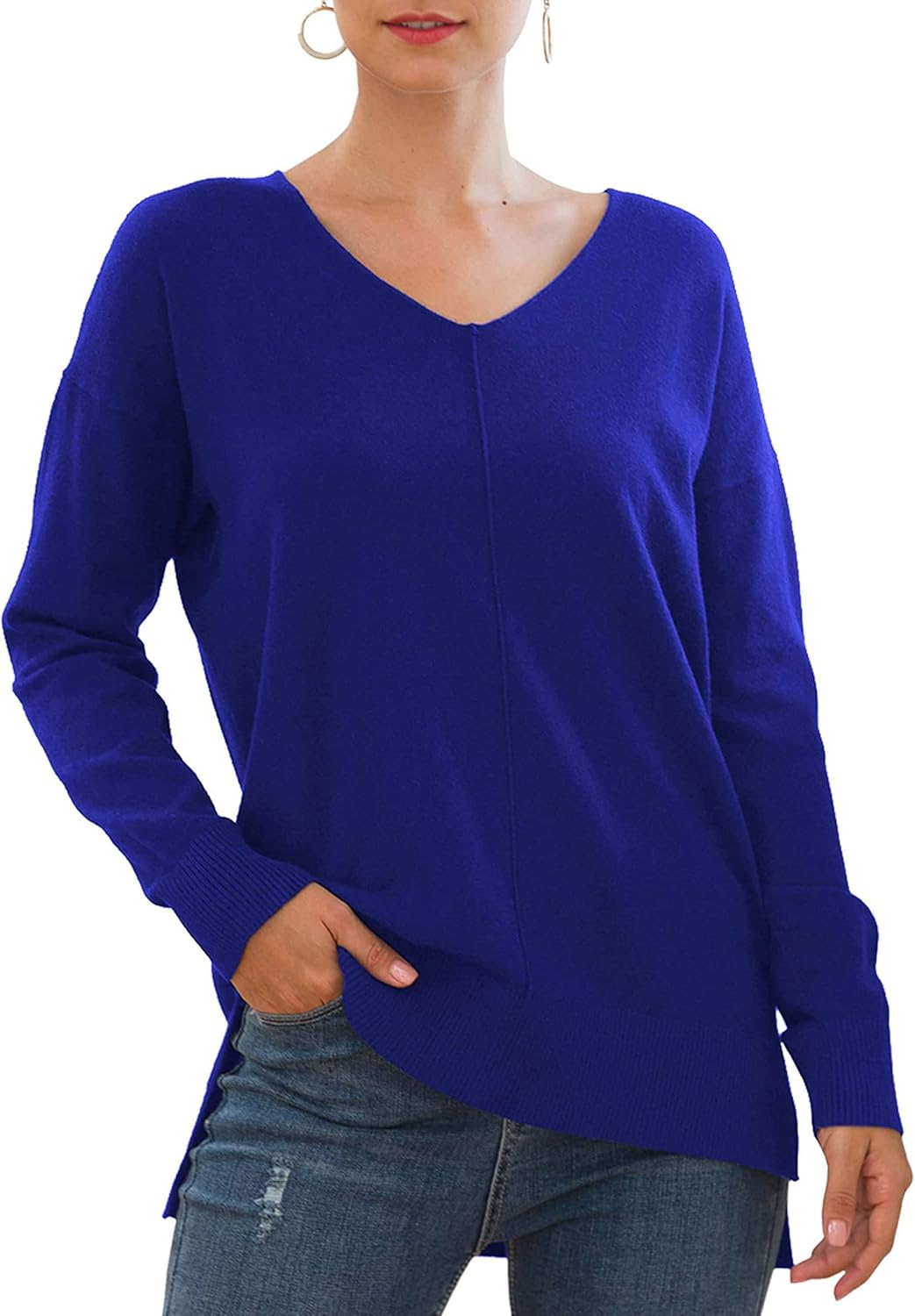 Jouica Women's Casual Lightweight V Neck Batwing Sleeve Sweater