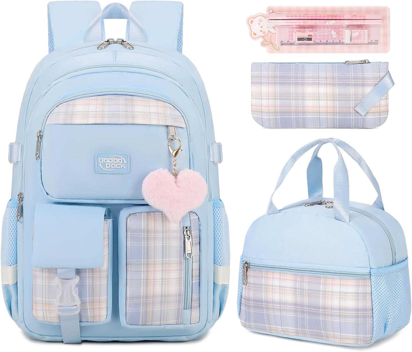 3PCS Waterproof Backpack for School Girls and College Students