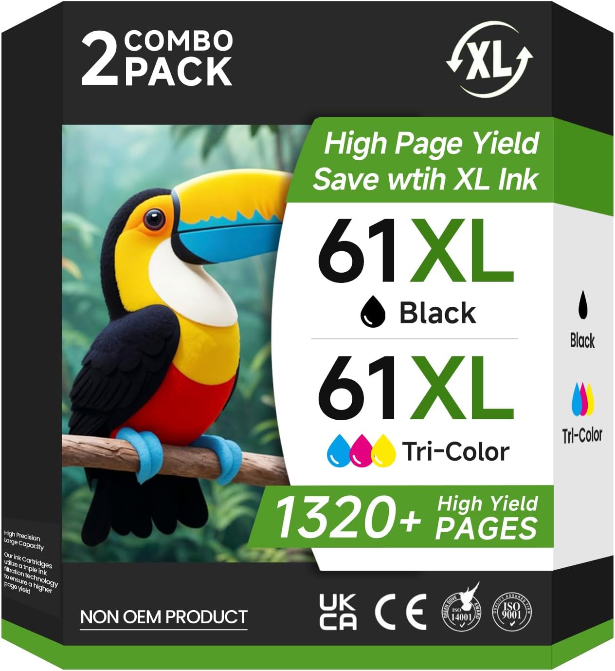 61XL Ink Cartridges Combo Pack for HP Printers - High Yield
