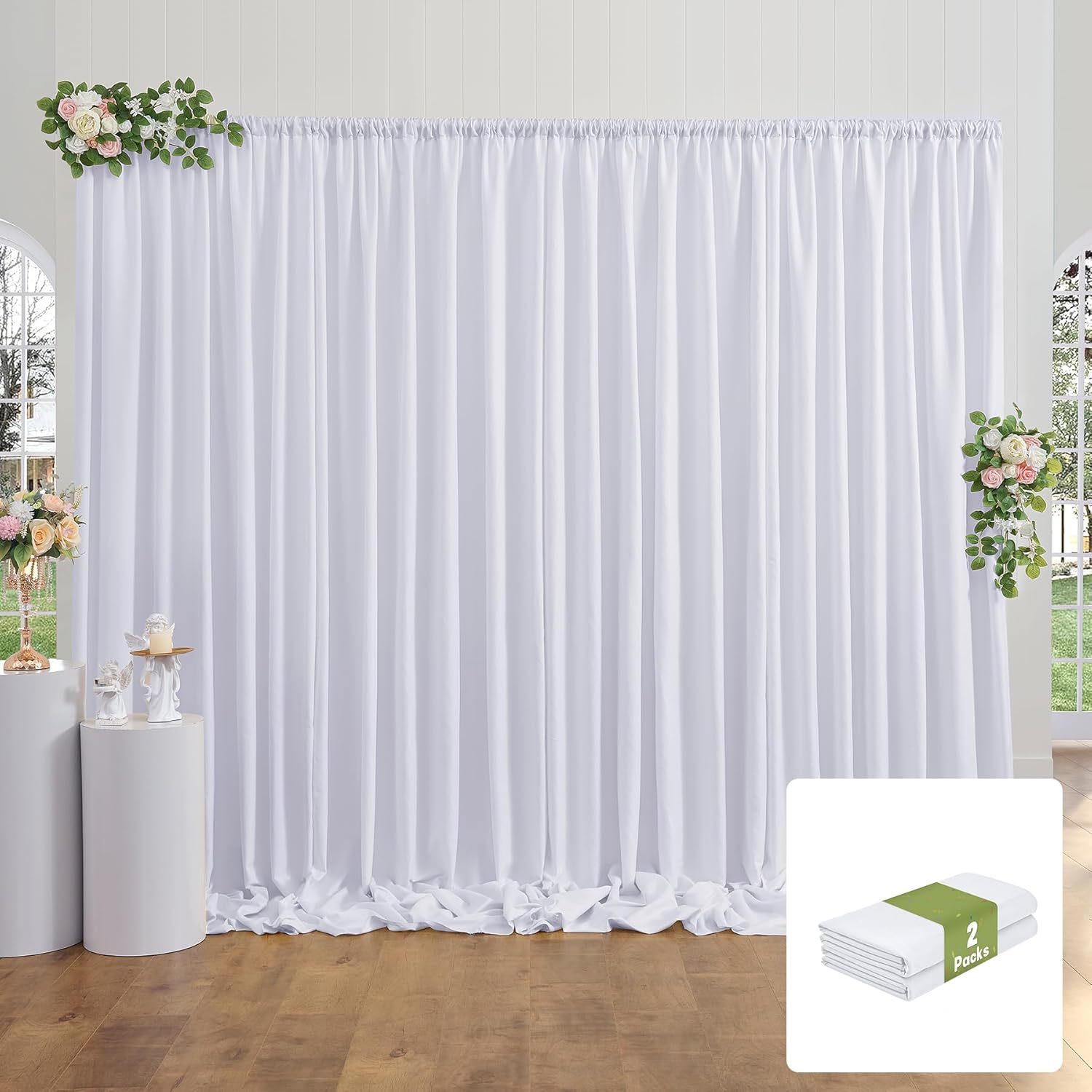 Party Village White Backdrop Curtains - Wrinkle Resistant Photography Drapes