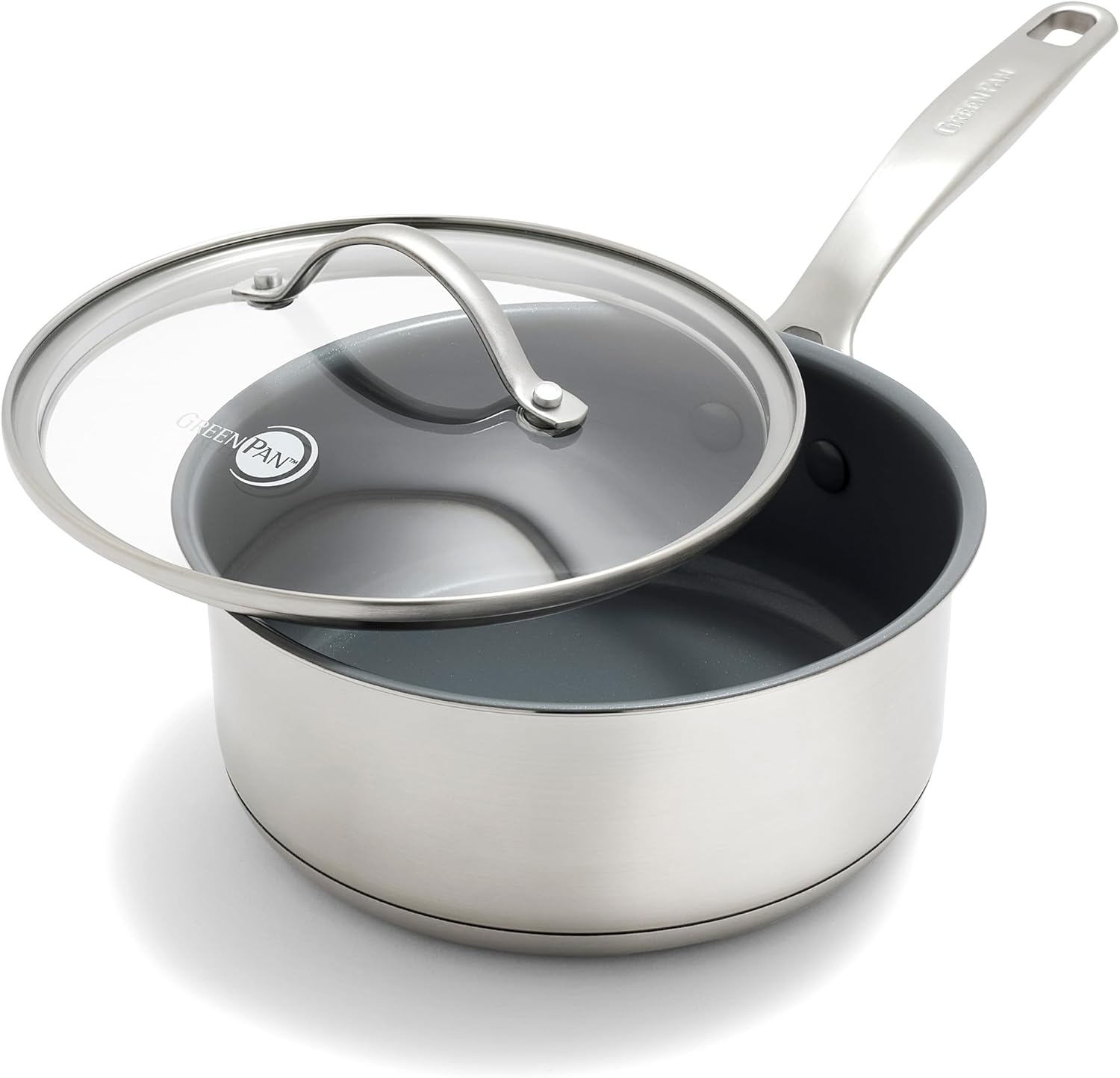GreenPan Stainless Steel Treviso 2.1QT Saucepan for Healthy Cooking