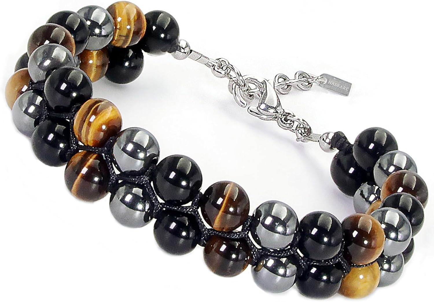 Triple Protection Bracelet for Men with Natural Stone Beads