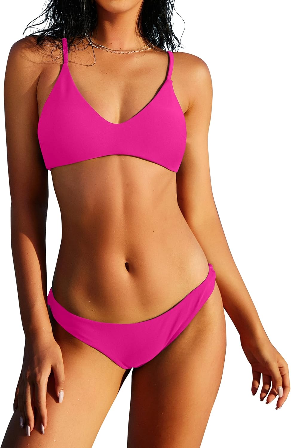 ZAFUL Women's Solid Spaghetti Strap Bralette Bikini Set Review