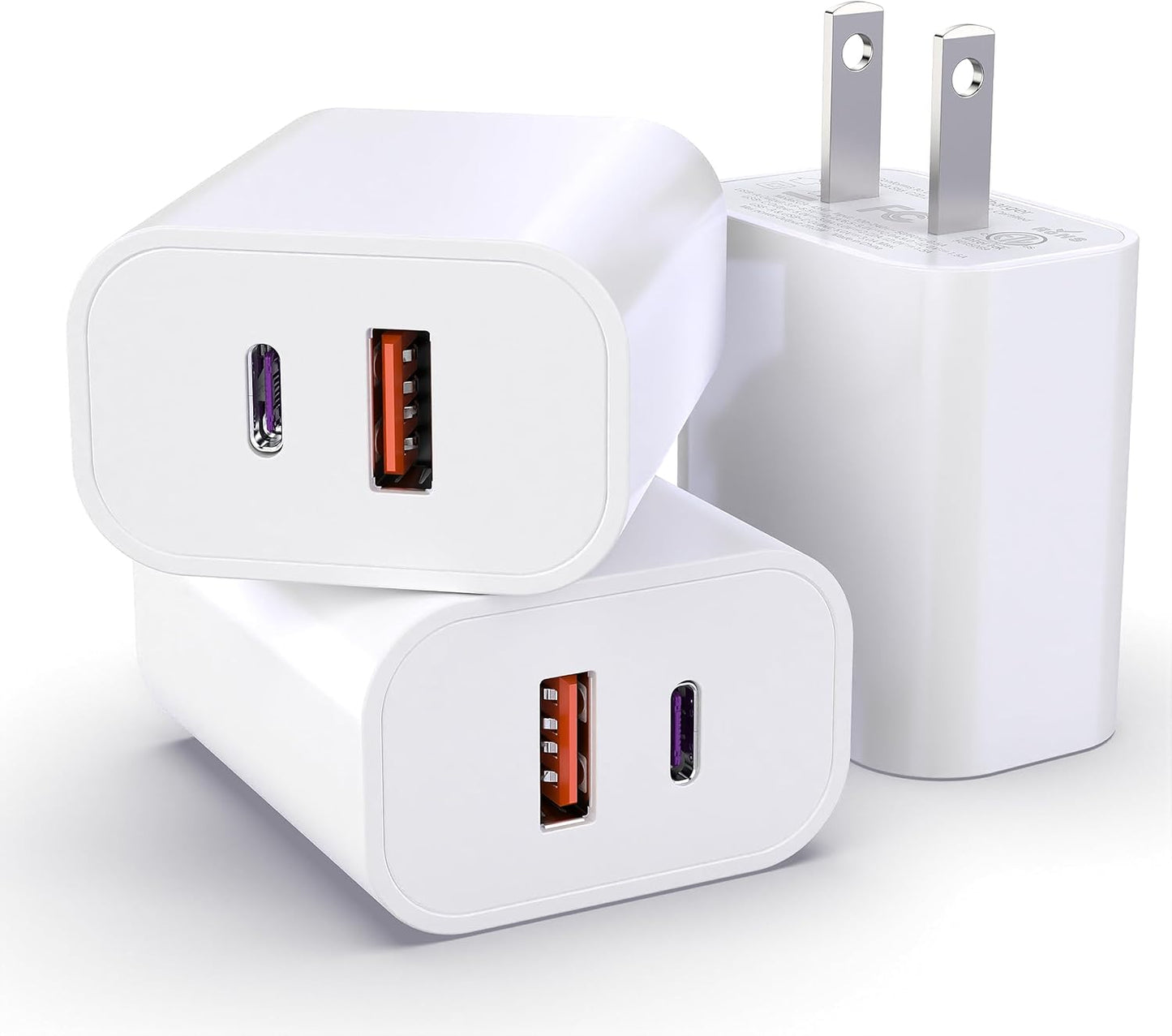 Fast Dual Port USB-C Charger Block - 3 Pack