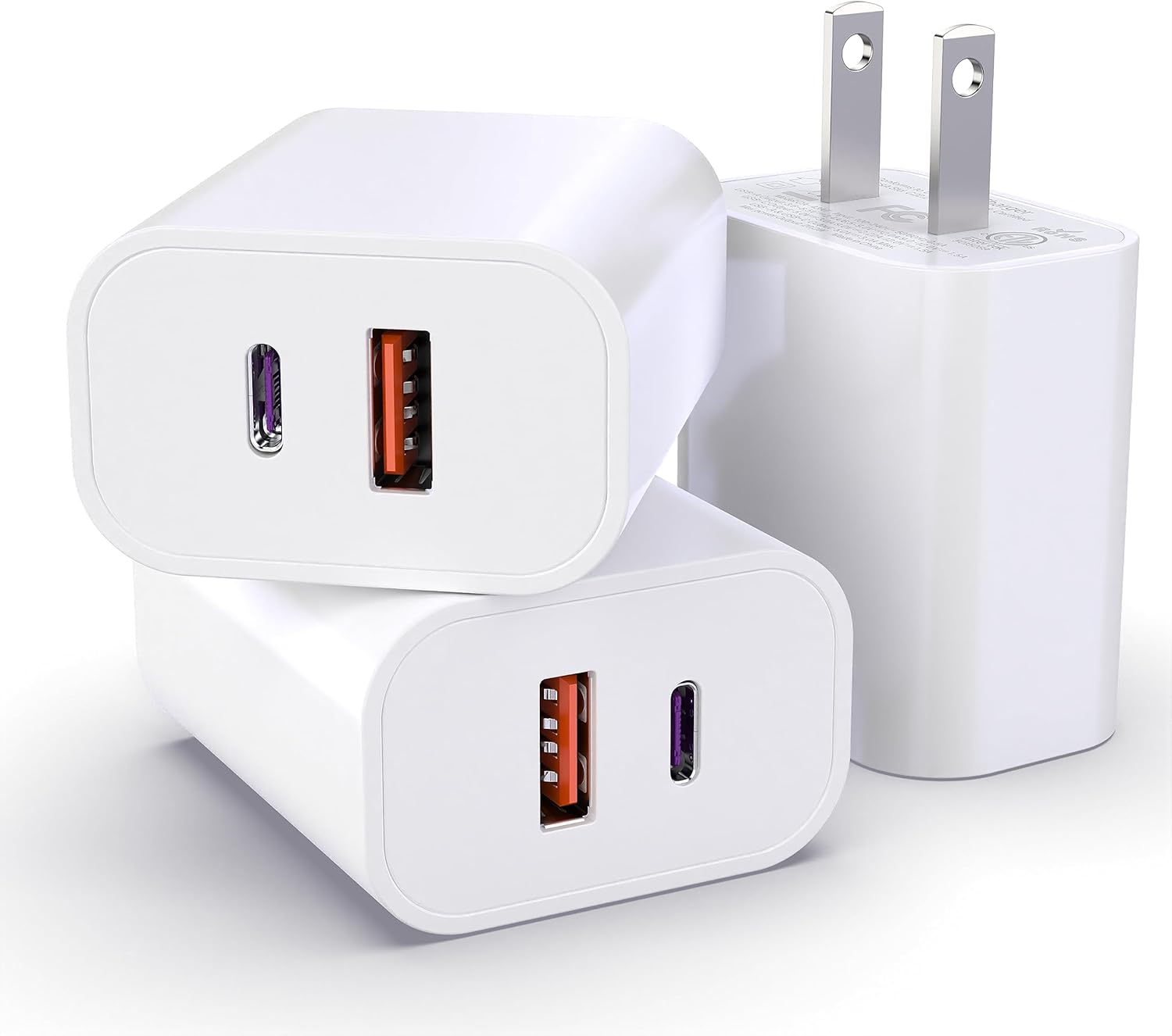 Fast Dual Port USB-C Charger Block - 3 Pack