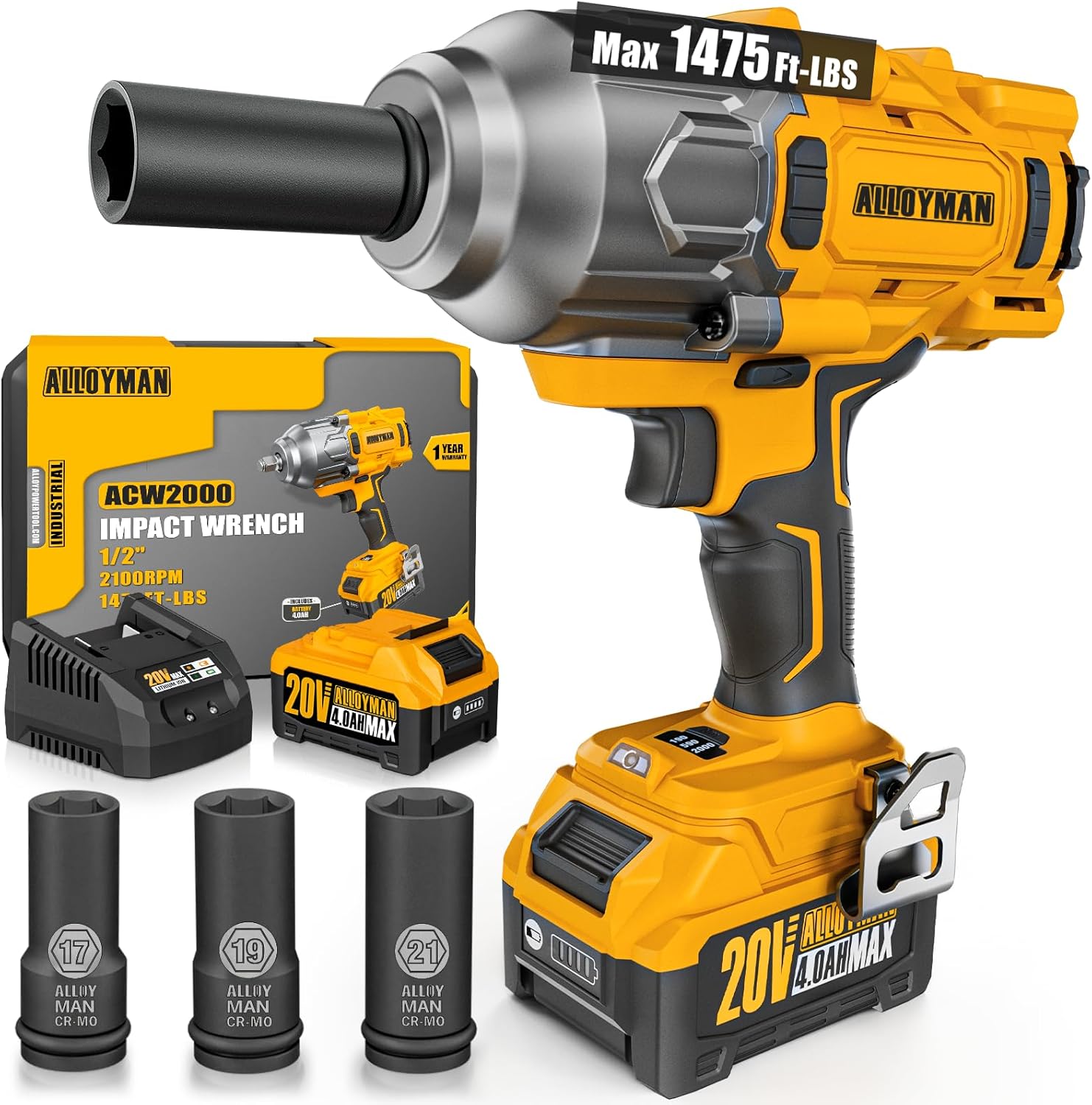 Alloyman Cordless Impact Wrench with 2000N.m Torque Power