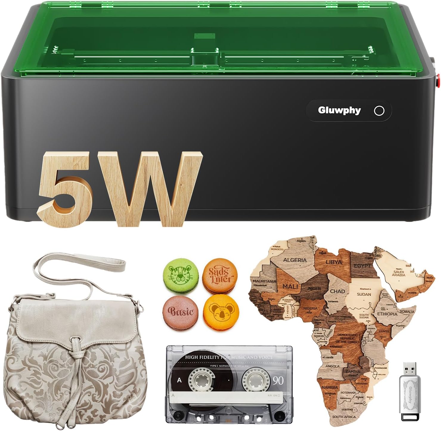 Gluwphy 5000mW Laser Engraver: Class 1 Safety, Pro Cutter