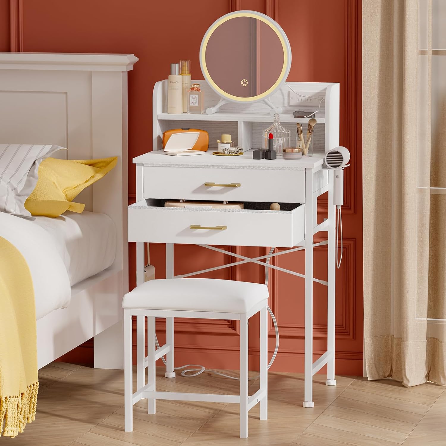 Fixwal Small Vanity Desk Set - Lighted Mirror, Compact Design