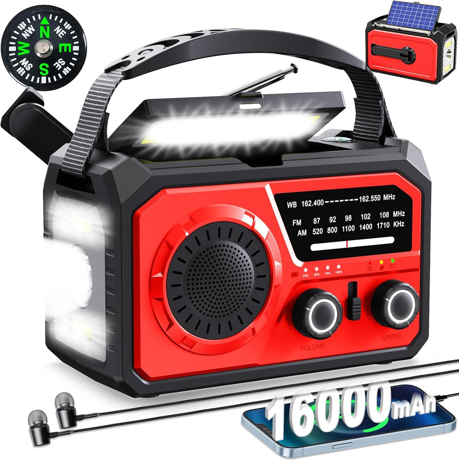 16000mAh Hand Crank Emergency Weather Radio for Survival