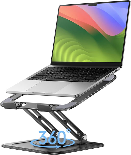 360 Rotating Adjustable Laptop Stand - Ergonomic Riser for MacBook - Black