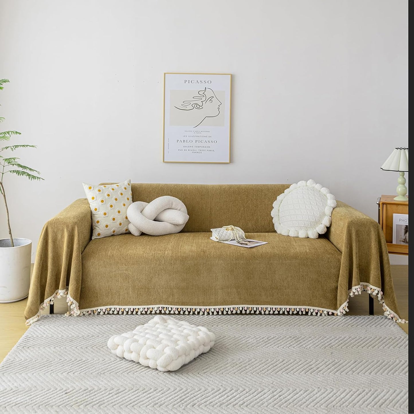 HANDONTIME Couch Covers for Pets - Stylish Boho Mustard Yellow