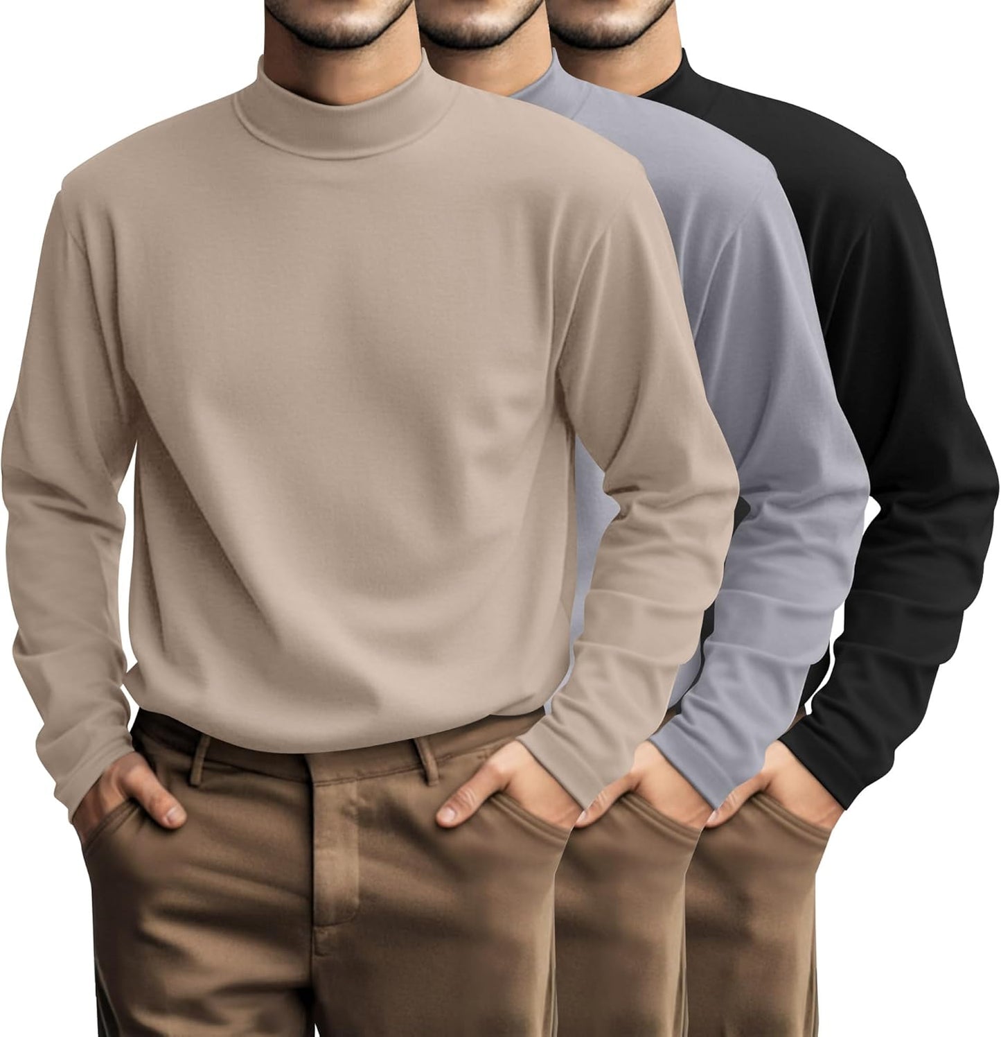Plus Size Men's Mock Turtleneck Shirt 3 Pcs Casual Wear