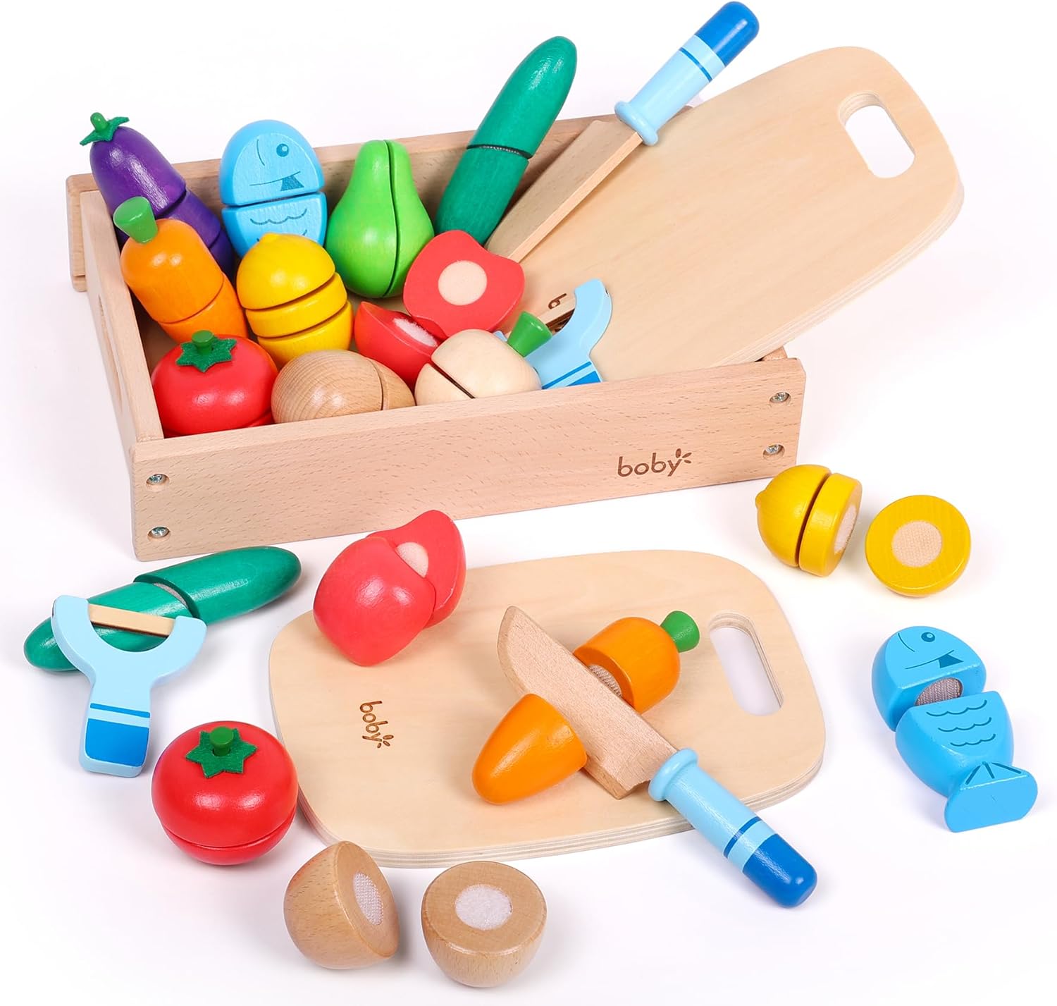 Montessori Wooden Food Playset with Storage - Boby Kids Toys