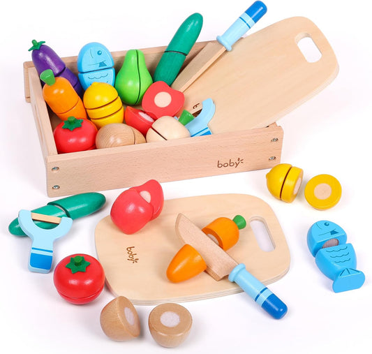 Montessori Wooden Food Playset with Storage - Boby Kids Toys