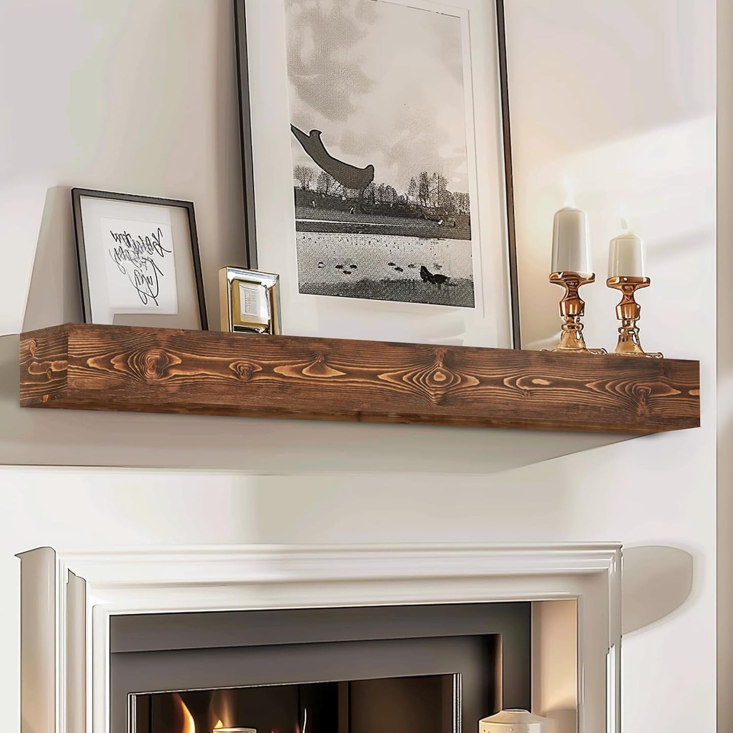 Handcrafted Rustic Solid Wood Fireplace Mantel for Modern Homes