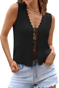 Womens Tie Front Crochet Knit Tops V Neck Sleeveless - Trendy 2025