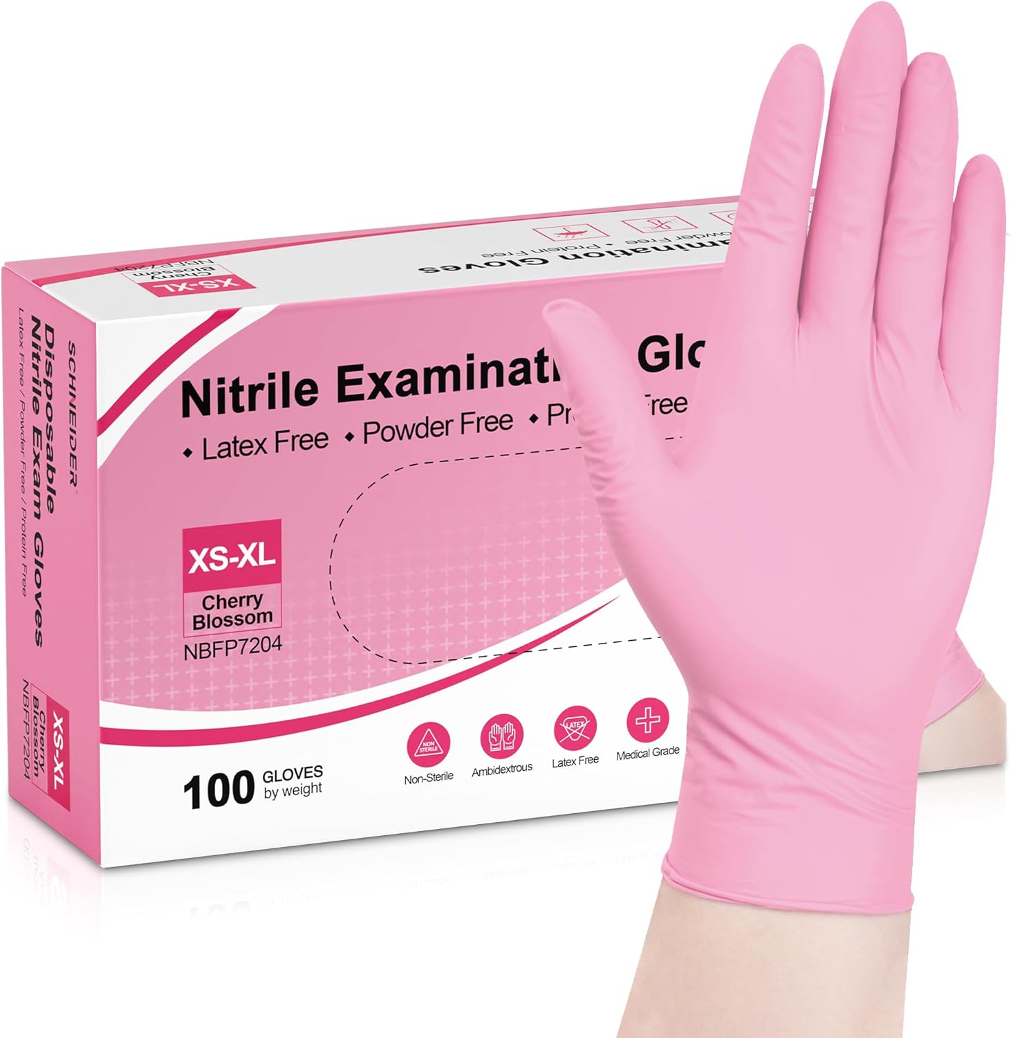 Schneider 4 Mil Pink Nitrile Gloves - Latex-Free