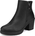 Women's Chunky Heel Ankle Boots with Side Zip - Comfortable Fit