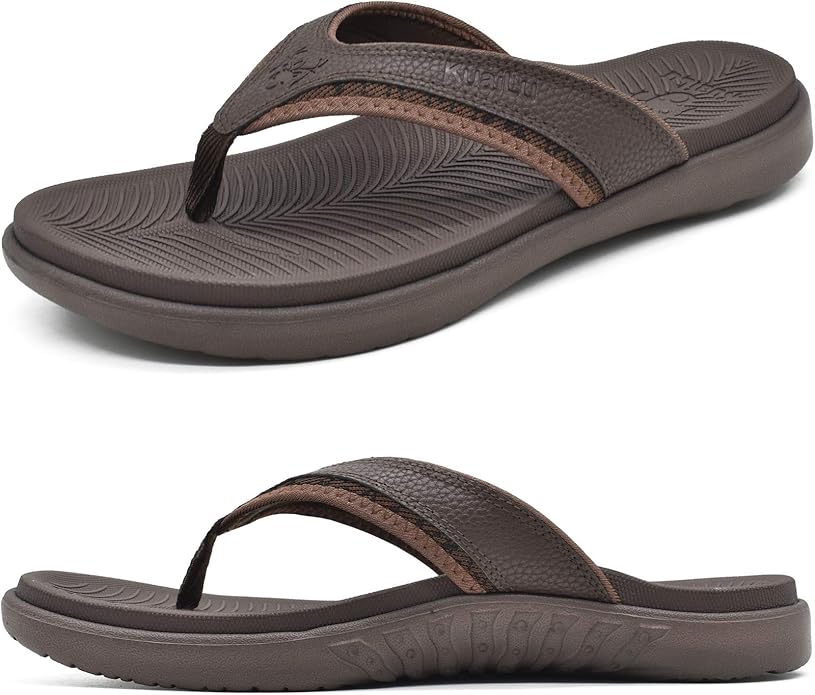 KuaiLu Mens Sport Flip Flops with Arch Support for Comfort