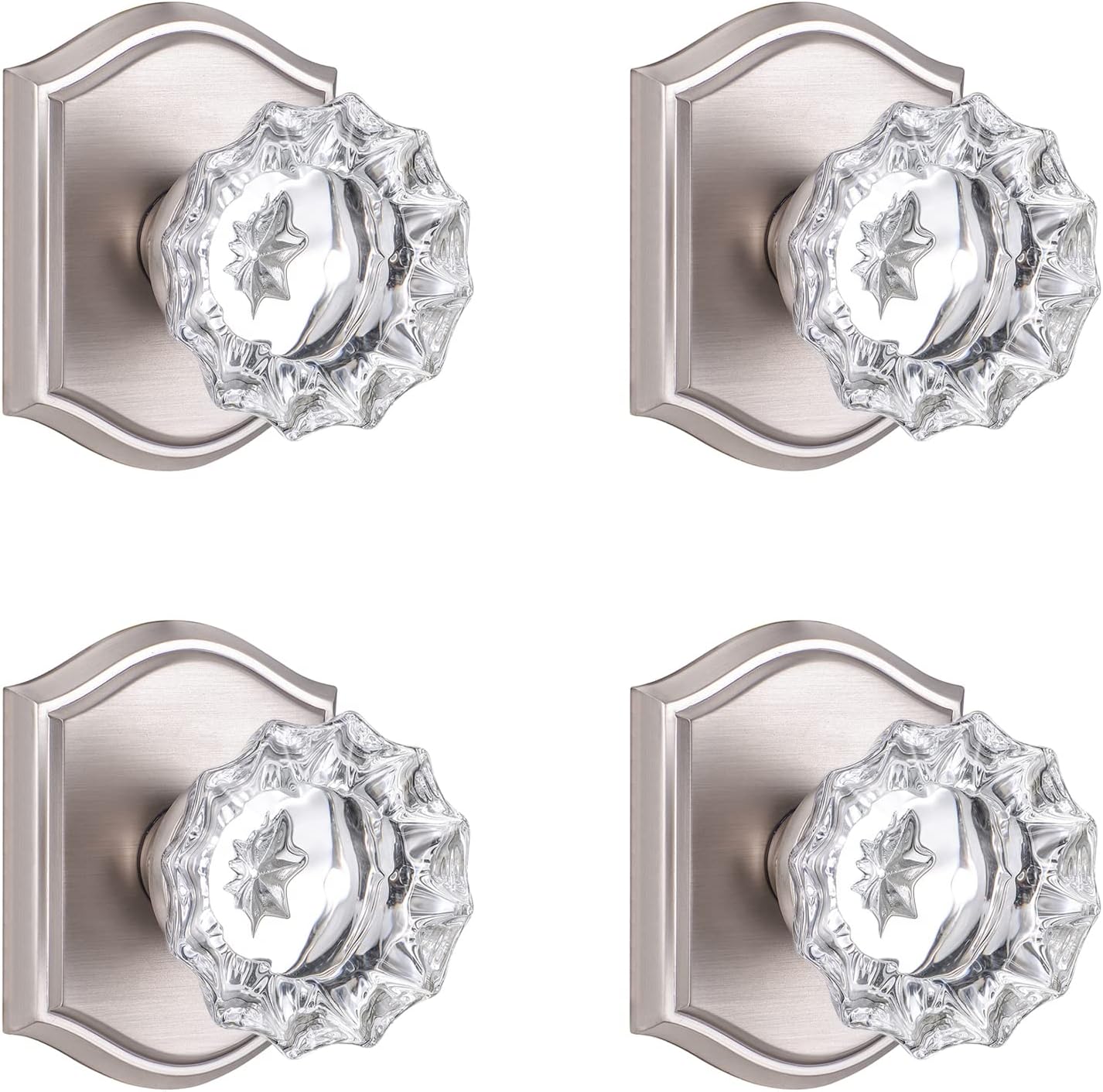 4 Pack Glass Dummy Door Knob Set in Brushed Nickel Finish