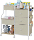 Baby Diaper Caddy 3 Tier Organizer and Mobile Storage Cart - Beige