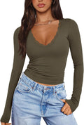 PINKMSTYLE Women's V Neck Lace Long Sleeve Shirt for Autumn Fashion