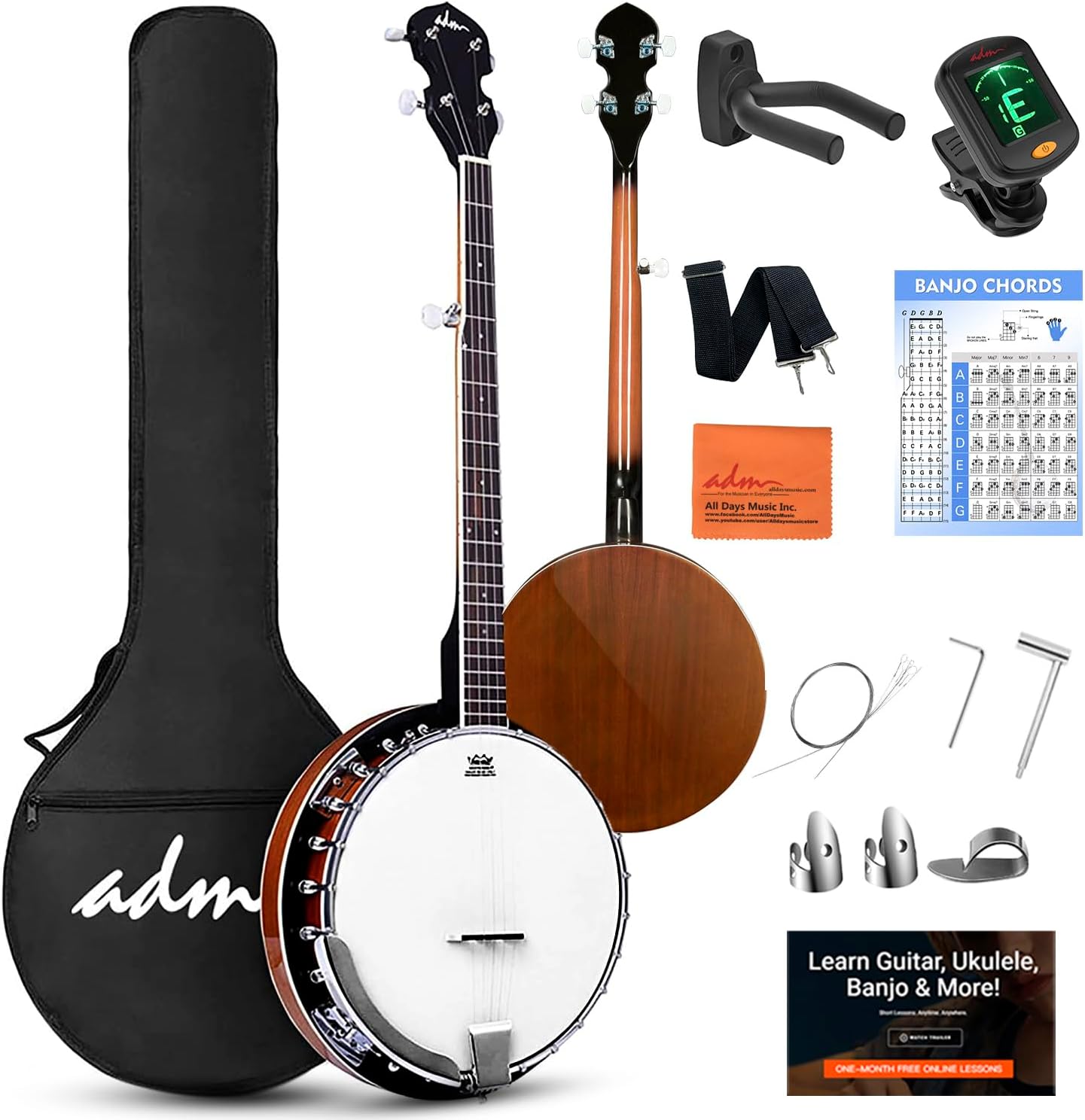 ADM Banjo 5 String Full Size Banjo Kit for Beginners and Adults