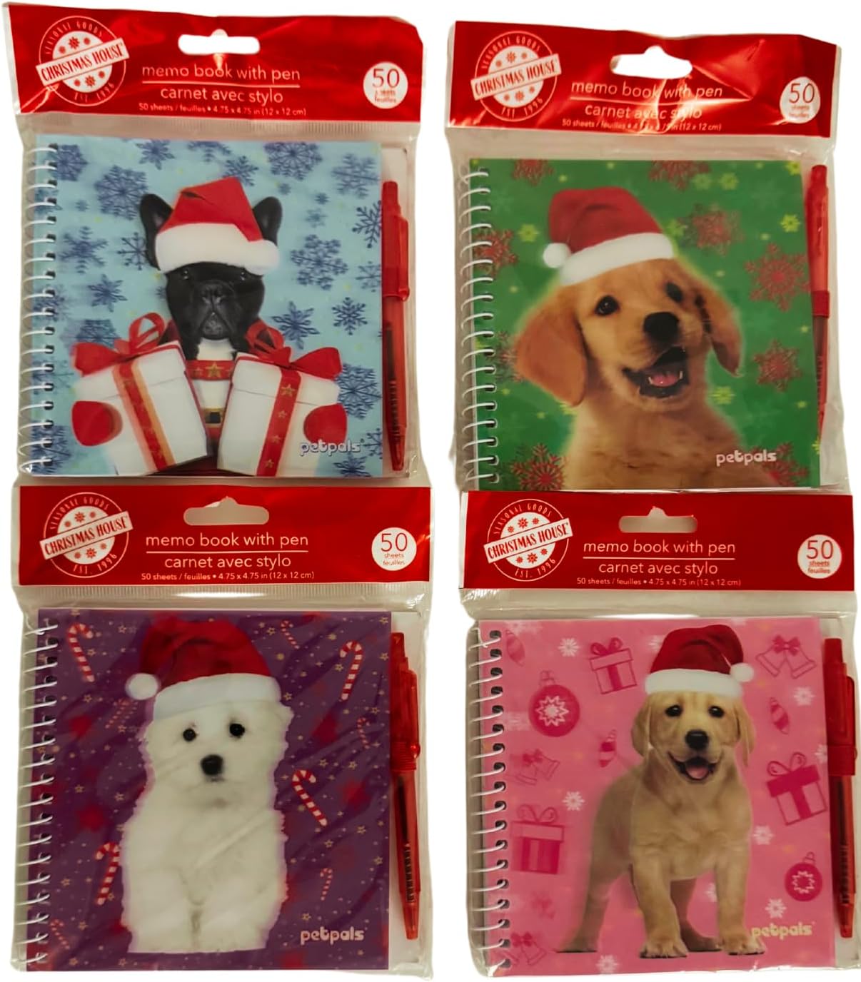 Christmas Dogs Memo Set - 4 Pack - Assorted Styles