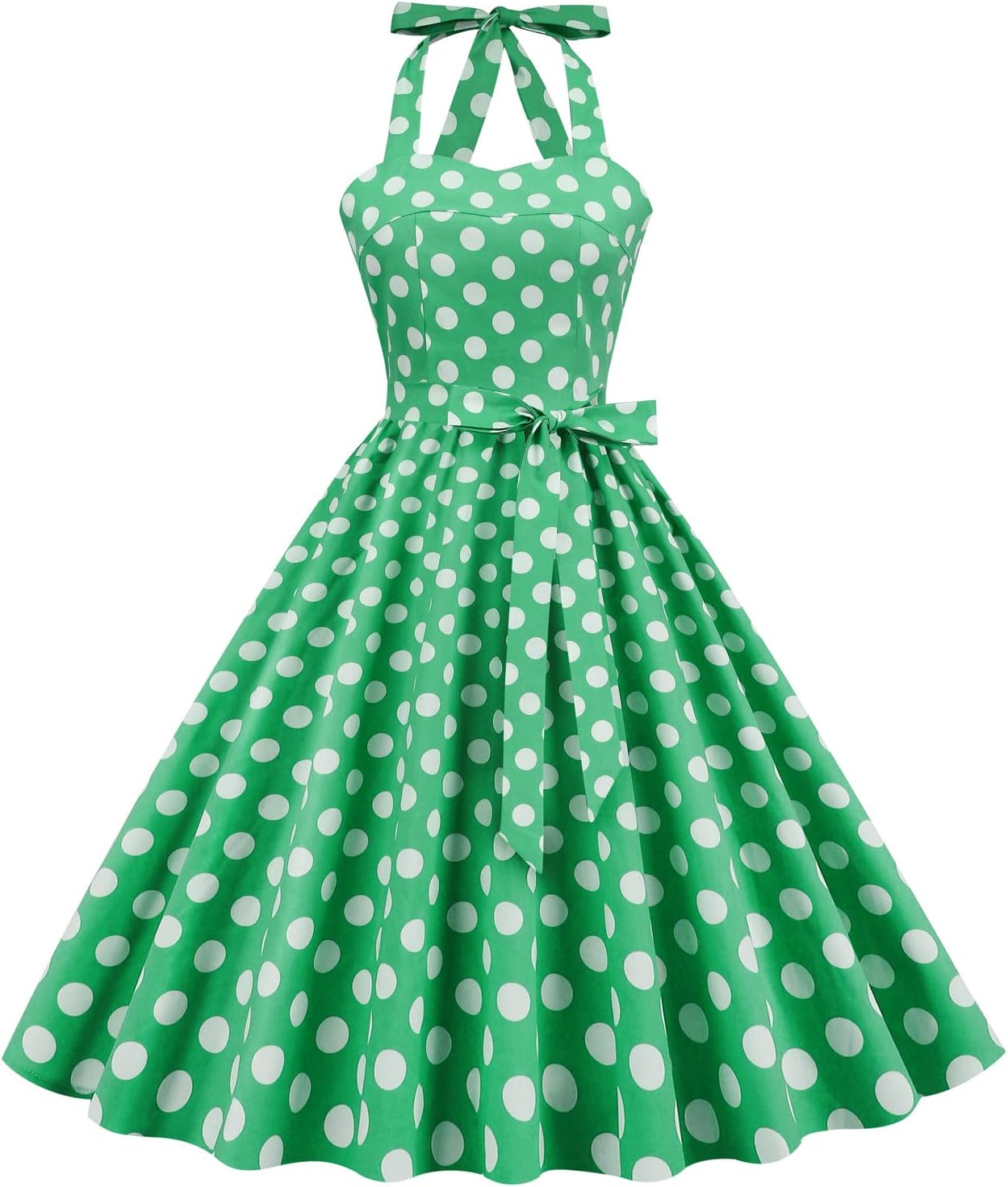 Vintage 50s Polka Dot Halter Cocktail Swing Dress for Women