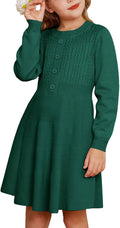 Girl Long Sleeve Sweater Dress with Ruffle Button Front - Cozy Knit