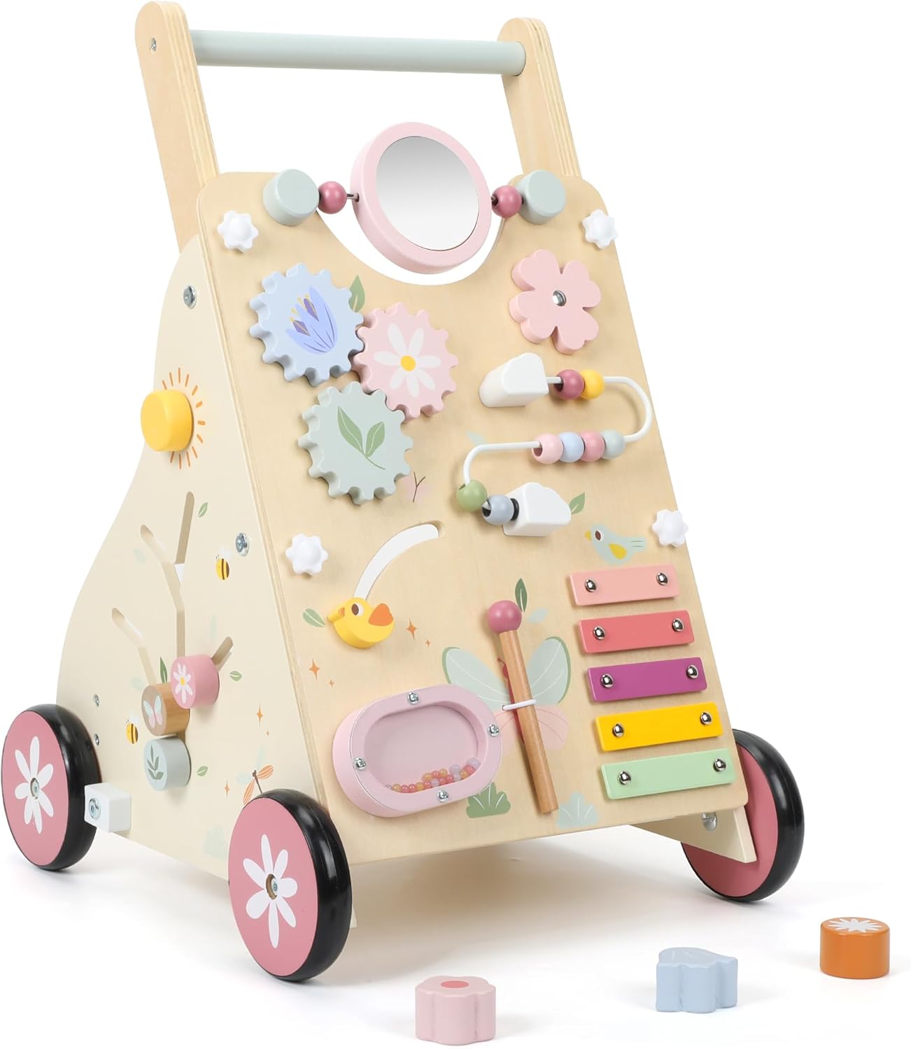 Wooden Baby Walker with Montessori Sensory Toy for Learning Fun