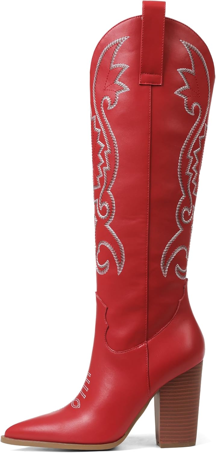 VOMIRA Knee High Cowboy Boots for Women with Chunky Heels