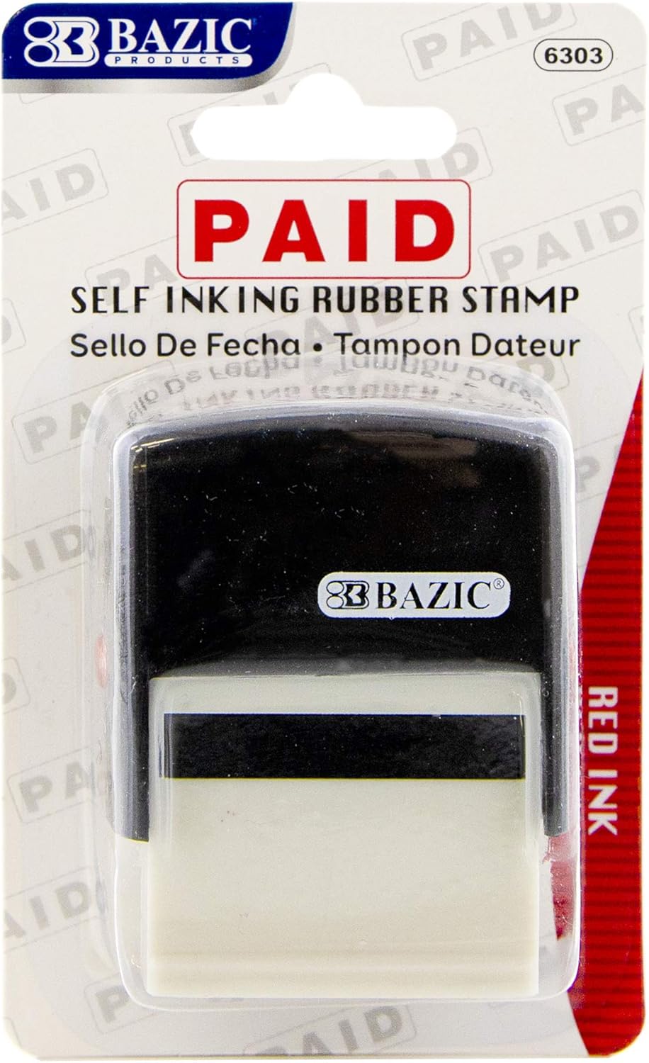BAZIC Paid Self Inking Rubber Stamp for Office and Home Use