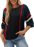 Womens Striped Lightweight Crewneck Pullover Sweater - Loose Fit