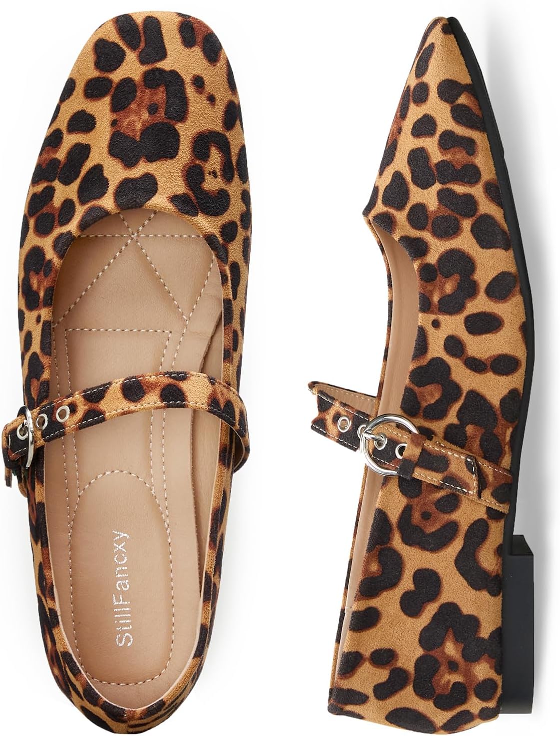 Leopard Flats for Women - Stylish Mesh Ballet Mary Jane Shoes