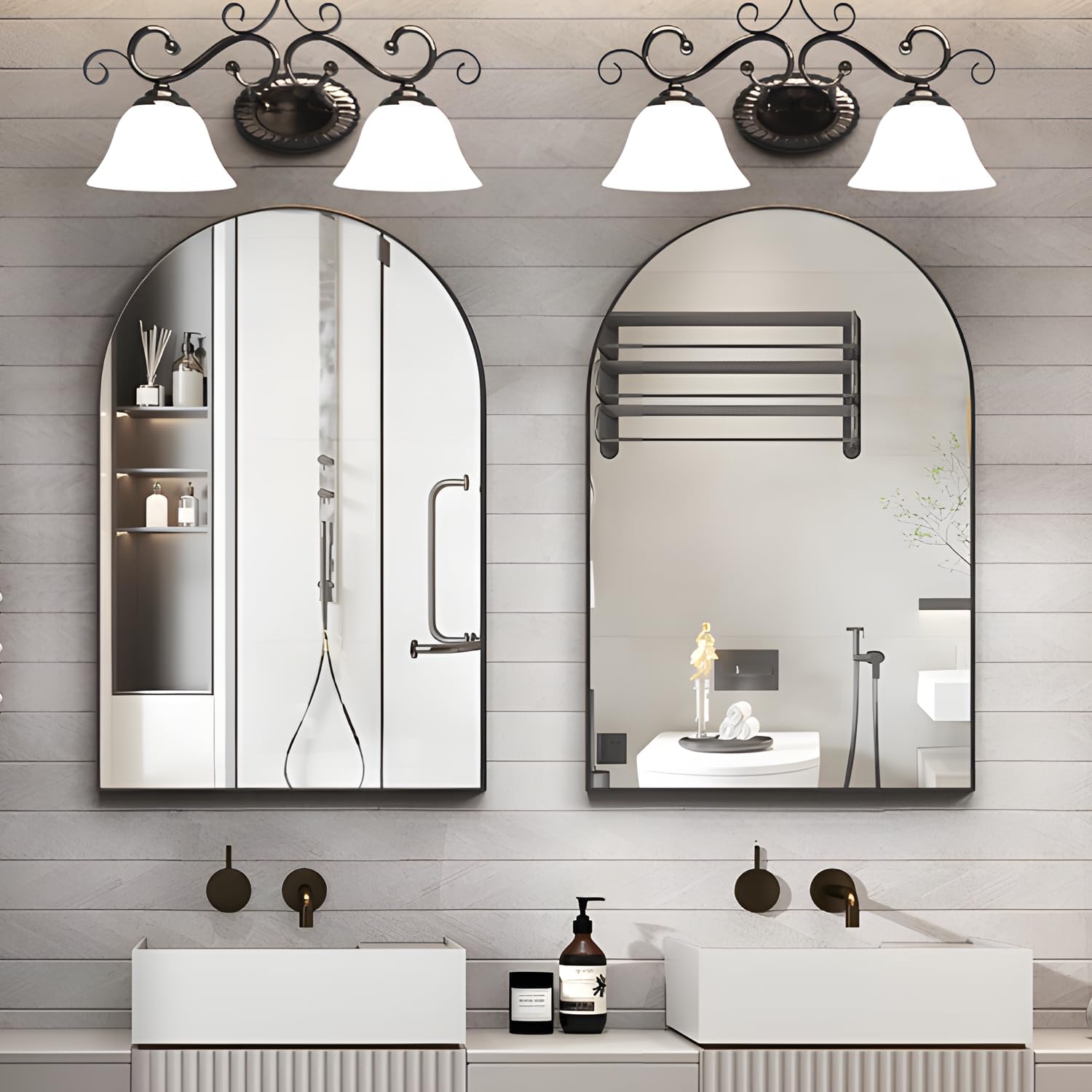 Arched Wall Mirror for Bathroom, 24x36 Black Vanity Decor