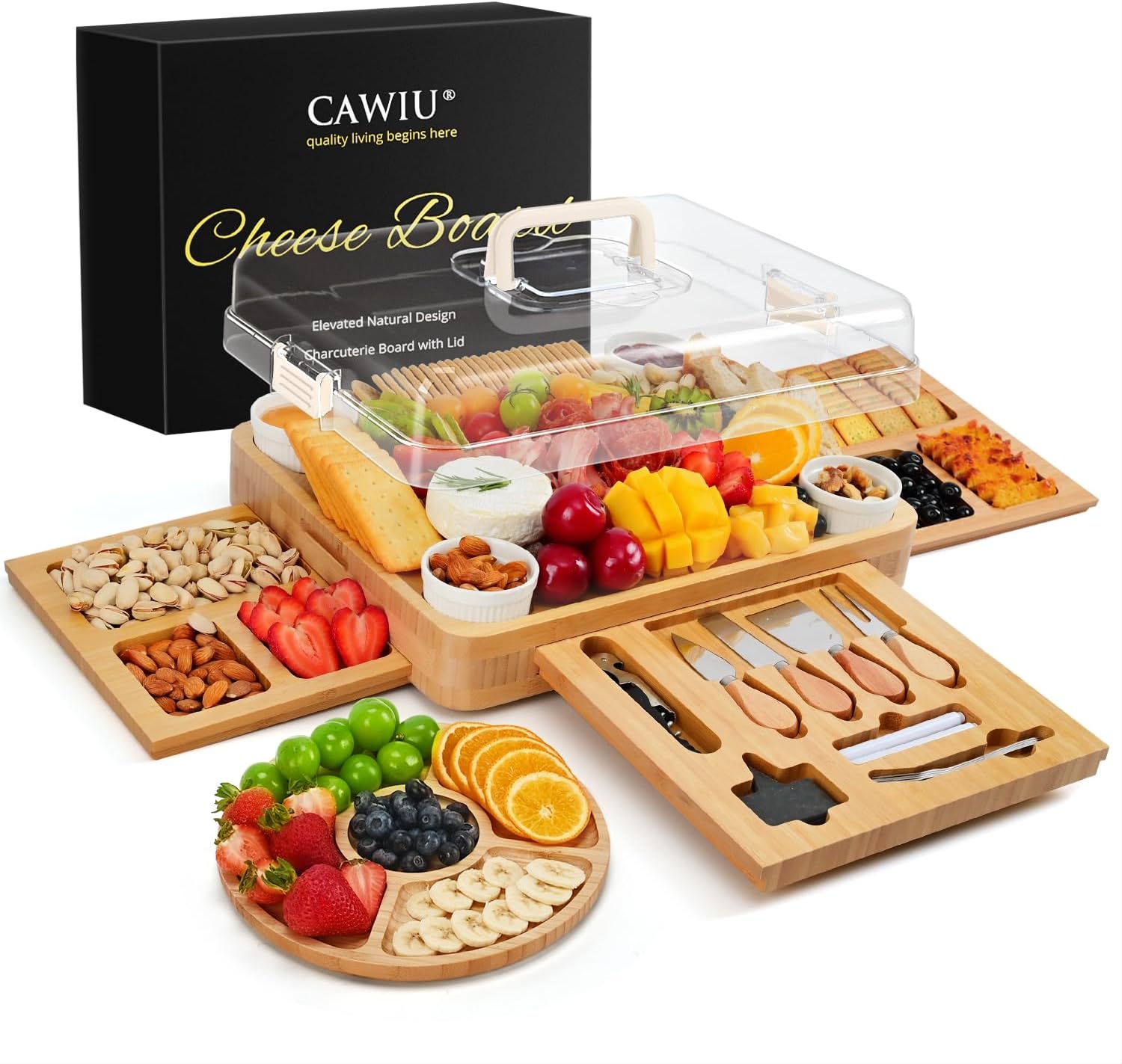 Large Bamboo Charcuterie Board with Lid for Stylish Serving