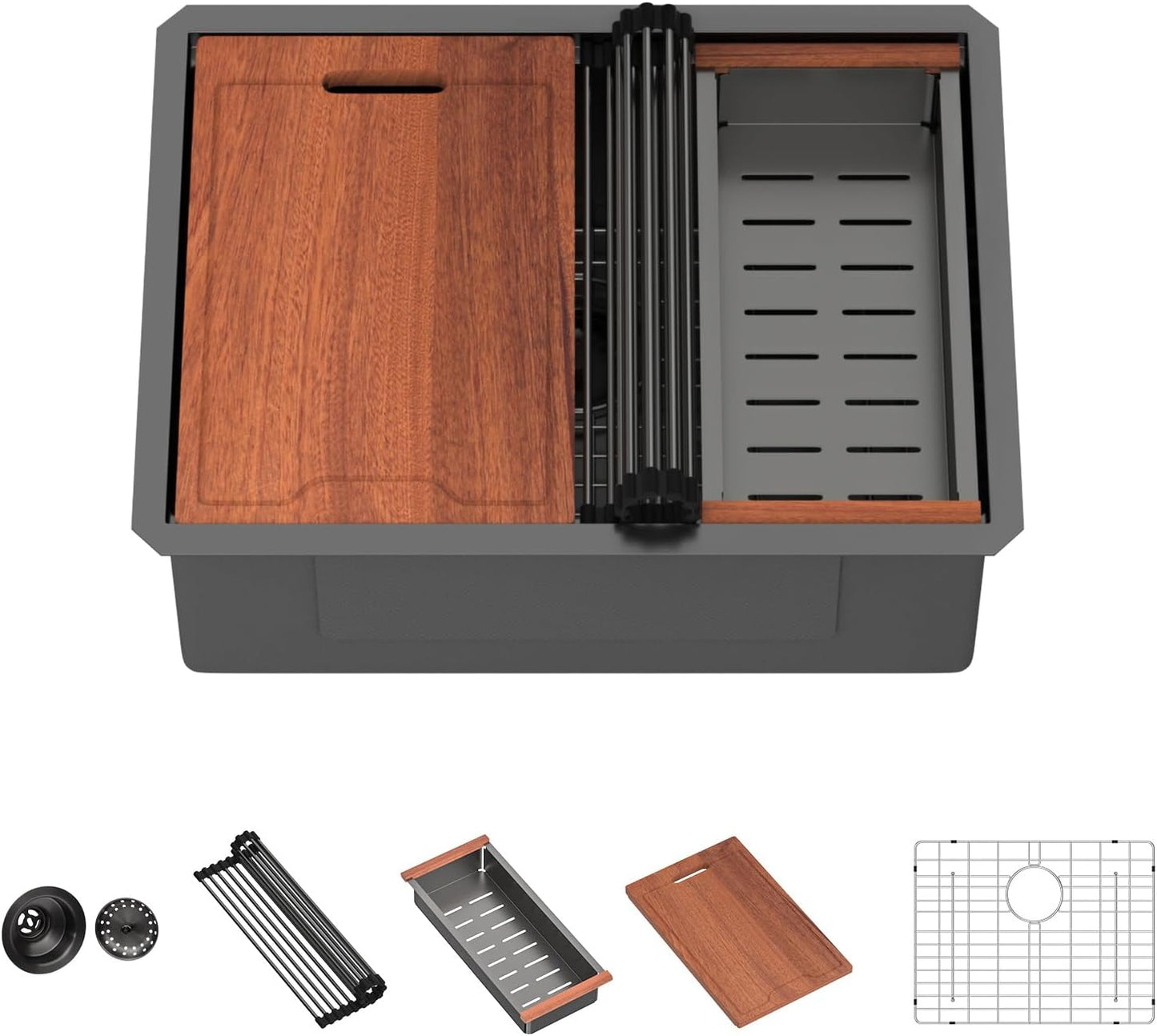 25 Inch Black Kitchen Sink Workstation with Indestructible Design
