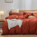 BESTOUCH Washed Cotton Duvet Cover Set - Soft Linen Feel Burnt Brick