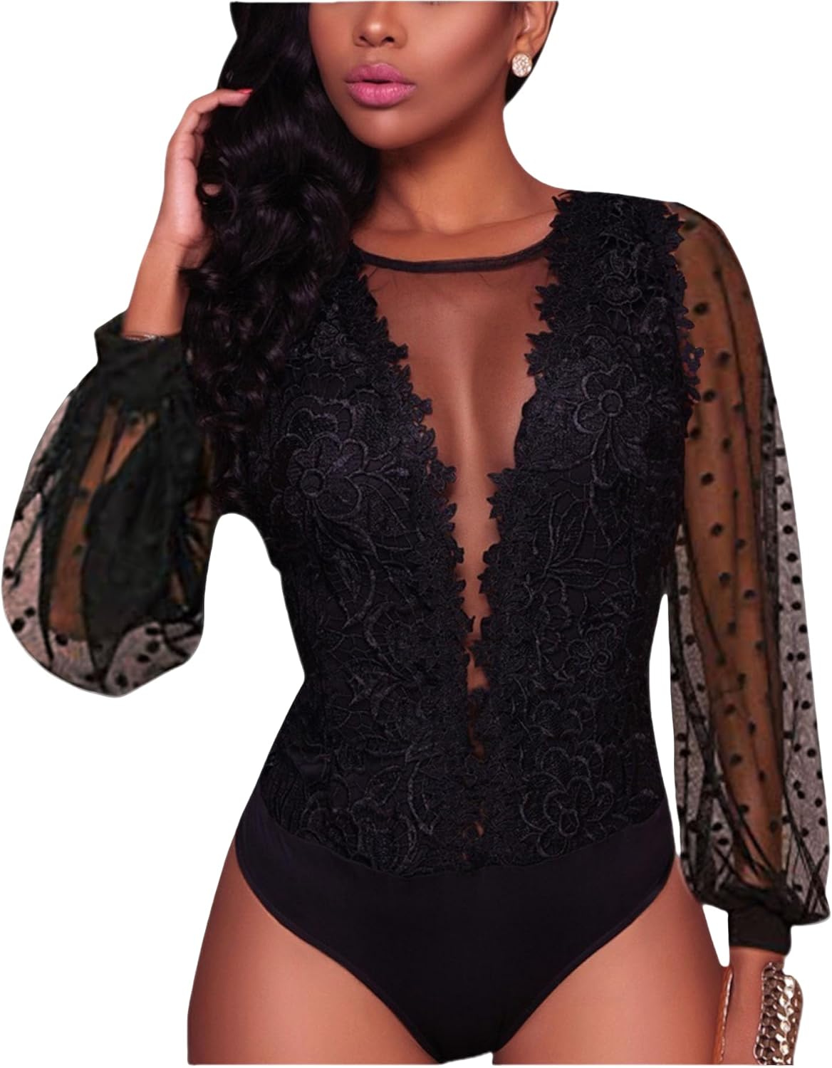 RARITYUS Women Sexy Lace Bodysuit Jumpsuit for Party Outfit