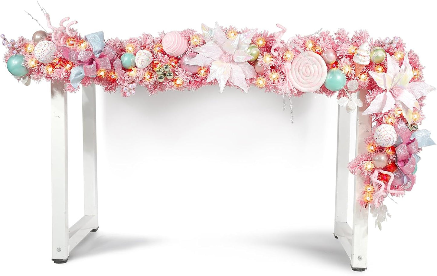 Pre-lit 6 Feet Pink Macaron Christmas Garland for Holiday Decor