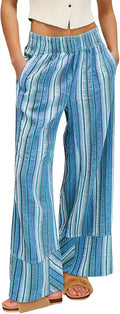 Womens Wide Leg Lounge Pants High Waist Striped Palazzo - Flowy