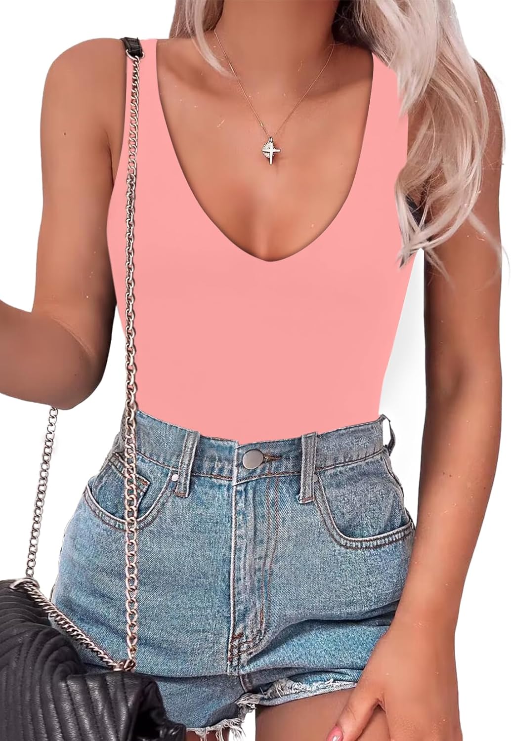 SAUNGKUAI Womens Bodysuit with Sexy Plunge Deep V Neck Design