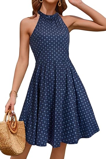 OUGES Women's Halter Neck Floral Summer Casual Sundress Review