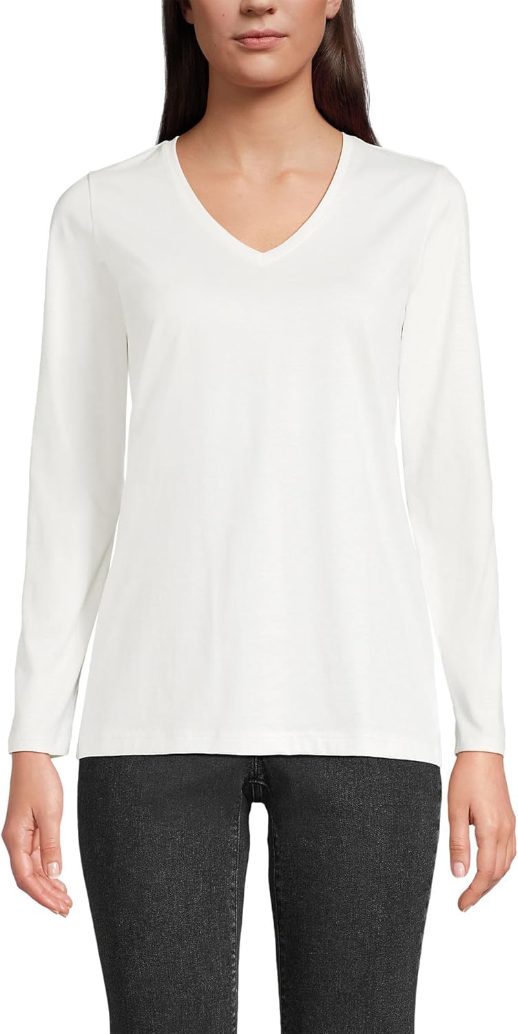 Relaxed Supima Cotton Long Sleeve V-Neck T-Shirt for Women